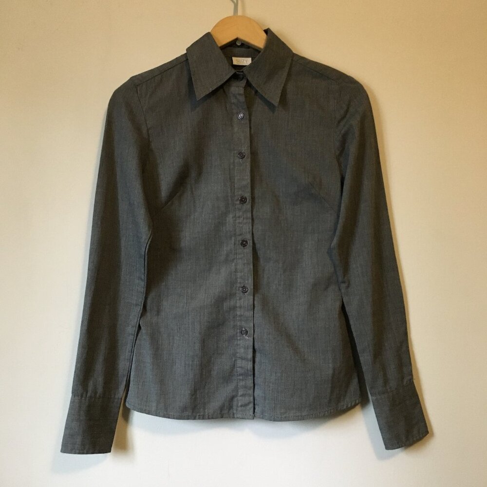 VTG Corporate Goth Office Siren Grey Cotton Blend Dress Shirt - XS